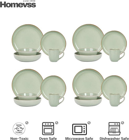 Eur-Nordic Shape Raising Rim 20pc Dinnerware Set, Shiny Glaze Green with Speckle Effect