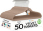 50 Pack New Premium Quality Velvet Hangers Ultra Thin Non Slip Adult Felt Space Saving Hangers for Closet Heavy Duty Coat Pants Dress Hangers 360° Swivel Hook Hold Upto 10 lbs Warm Taupe