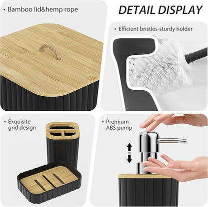 Bathroom Accessory Set - 25PC Bathroom Sets with Shower Curtain and Rugs, Black Bathroom Set, Bathroom Accessories Set, Shower Curtain Sets with Rugs, Bathroom Trash Can & Soap Dispenser