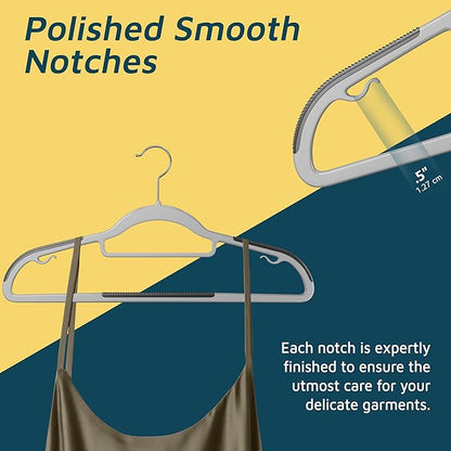Lifemaster Plastic Clothes Hanger Set - 30 Pieces Versatile, Lightweight, Space-Saving, Non-Slip, Slim Designed, Dry and Wet Clothes Hanger Set with 360° Swivel Hook and Rubber Coating - Gray
