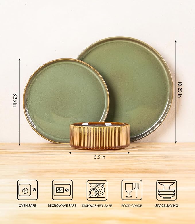 Ceramic Dinnerware Set for 8, 24-Piece Plates and Bowls Set | Lightweight