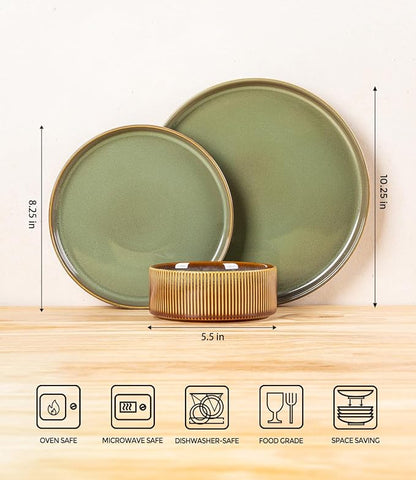 Ceramic Dinnerware Set for 8, 24-Piece Plates and Bowls Set | Lightweight