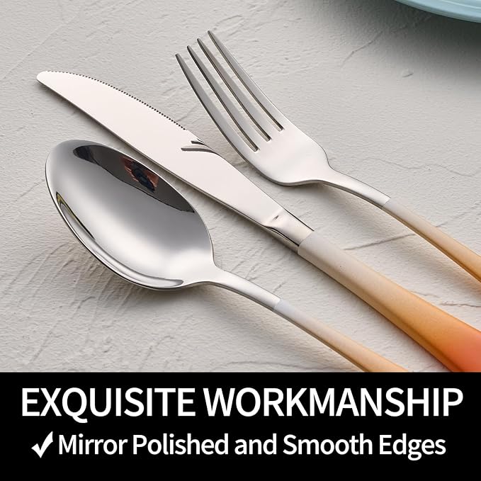 20-Pieces Color Silverware Sets for 4,Orange and white Handle Stainless Steel Cutlery Set, Include Forks Spoons and Knives Set, Dishwasher Safe Utensil Sets for Home Restaurant