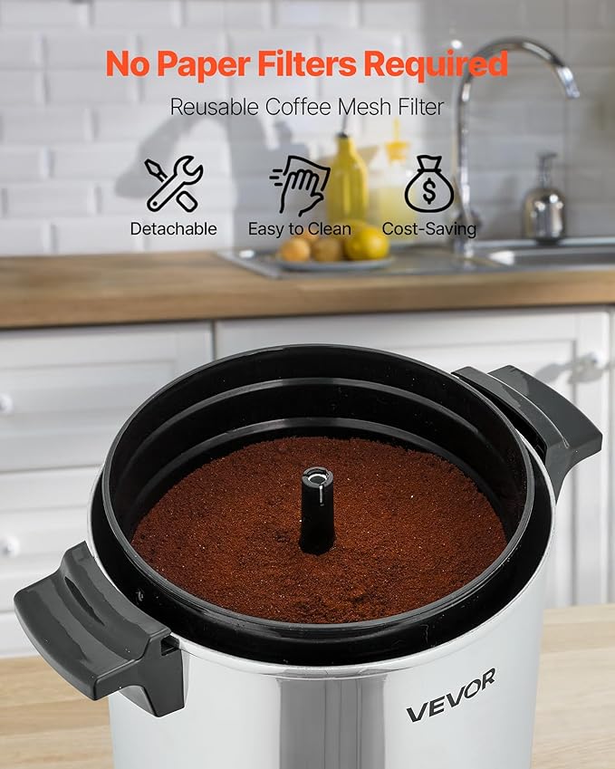 VEVOR Commercial Coffee Urn, 30 Cup 4.5 L Hot Beverage Dispenser with Dripless Faucet, Quick-Brewing Commercial Coffee Maker, Automatic Temperature Control, for Catering, Party, Church & Restaurant