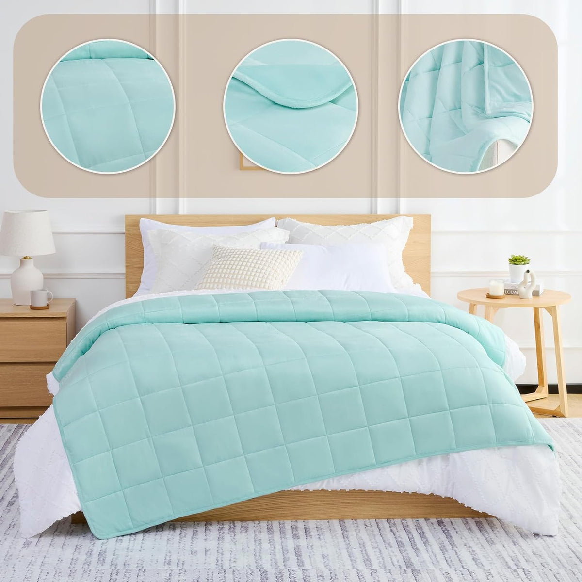 L'AGRATY Weighted Blanket - 60"x80" 15lbs Soft Breathable Heavy Blanket Minky Material with Glass Beads for Adult All-Season Summer Fall Winter Soft Thick Comfort