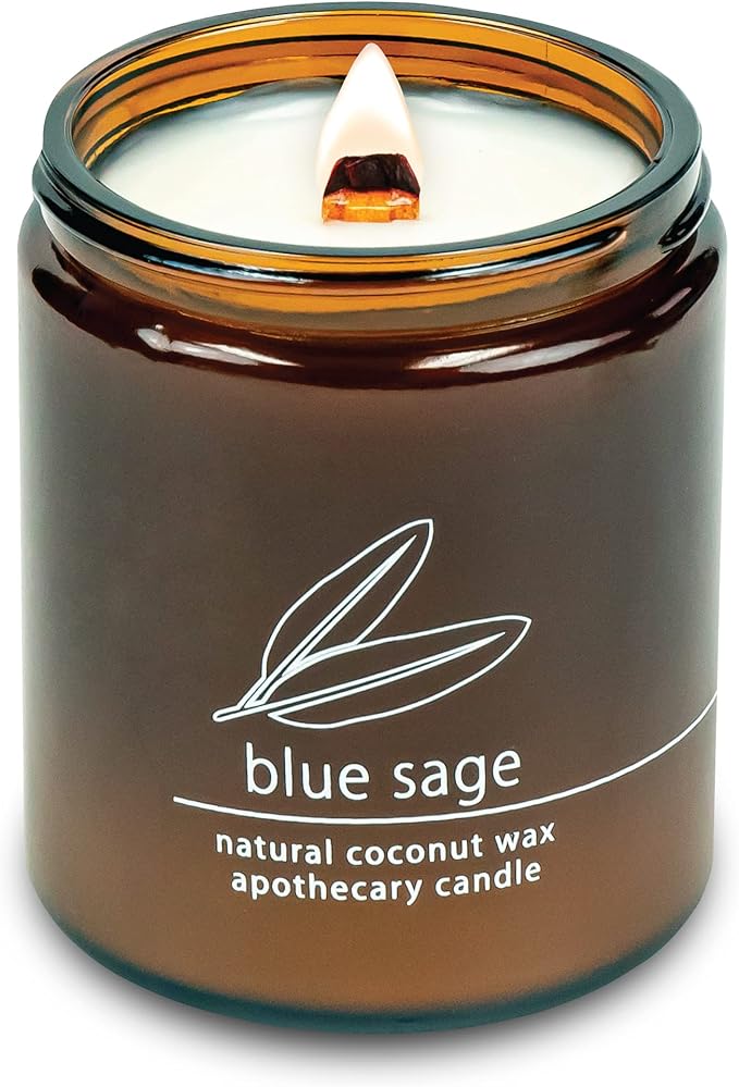 Hemlock Park Crackling Wood Wick Candle Handcrafted with Natural Coconut Wax (Standard 8 oz, Blue Sage)