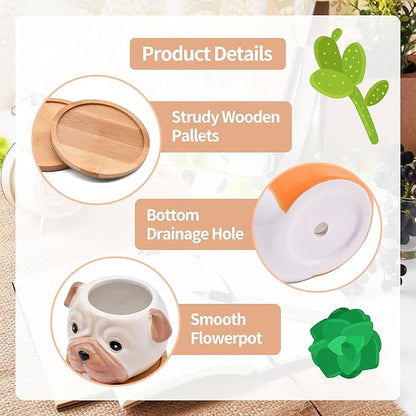 6 Pack Cute Dog Succulent Pots with Drainage – Ceramic Puppy Planters for Small Plants & Cactus, Animal Shaped Mini Flower Pots, Desk & Home Décor, Gift for Dog Lovers, Office, Balcony, Garden