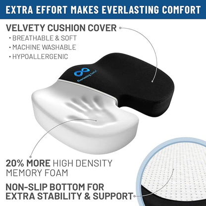 Everlasting Comfort Doctor Recommended Memory Foam Seat Cushion for Office Chairs & Car Seat - Ergonomic Office Desk Accessories for Tailbone Pain Relief, Sciatica & Back Support