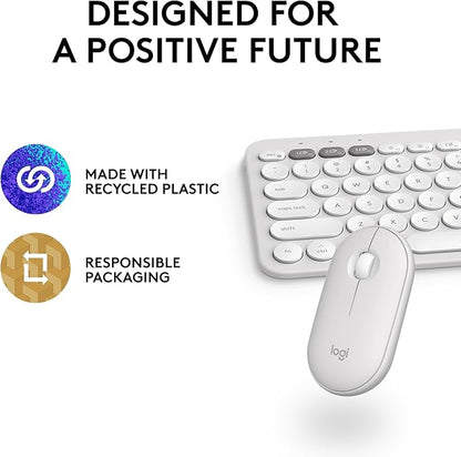 Logitech Pebble 2 Combo for Mac, Wireless Keyboard and Mouse, Slim, Quiet and Portable, Customizable, Bluetooth Mouse and Keyboard, Easy-Switch, for macOS, iPadOS - Tonal White