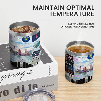 12oz Coffee Mug Oregon State Insulated Coffee Cups, United States Map Travel Mug Landmark, Birthday Gifts Cute Mugs with Lid and Straw Gifts for Mom