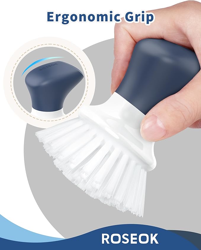 Dish Scrub Brush,Self-Standing Palm Brush with Ergonomic Grip for Cleaning Dishes,Non-Stick Pans and Sinks,Navy Blue,2 Pack