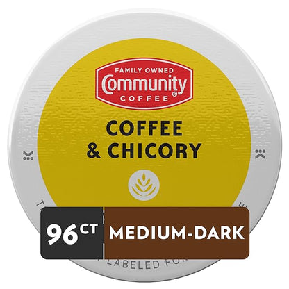 Community Coffee Coffee & Chicory 96 Count Coffee Pods, Medium-Dark Roast, Compatible with Keurig 2.0 K-Cup Brewers 24 Count (Pack of 4)
