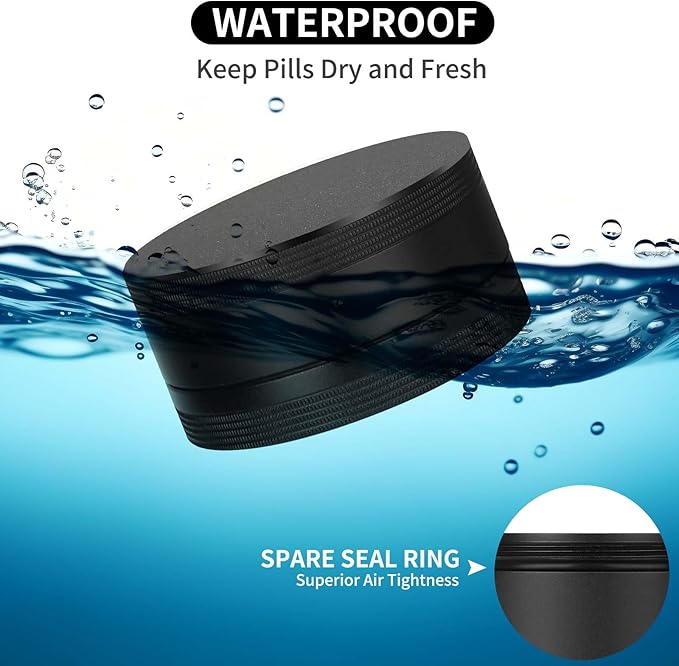 Portable Pill Case Pill Box Daily - Waterproof Single Metal Pill Organizer for Pocket Purse, Aluminium Alloy Round Daily Medicine Container to Hold Vitamins, Fish Oil Medium Size