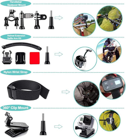 61 in 1 Action Camera Accessories Kit for GoPro Hero 13 12 11 10 9 8 7 6, Gopro Max, GoPro Fusion, Xiaomi, Insta360, DJI Osmo Action, AKASO APEMAN, Campark, SJCAM
