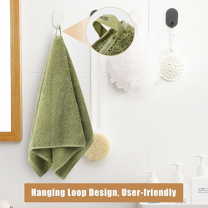 SEMAXE Sage Green Bath Towel Set, 100% Cotton Bathroom Towels with Hanging Loops, Soft & Absorbent, 8 Piece Towel Set Include 2 Bath Towels, 2 Hand Towels, 4 Washcloths