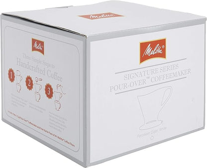 Melitta 1 Cup Porcelain Pour-Over Cone Coffeemaker, Glossy White