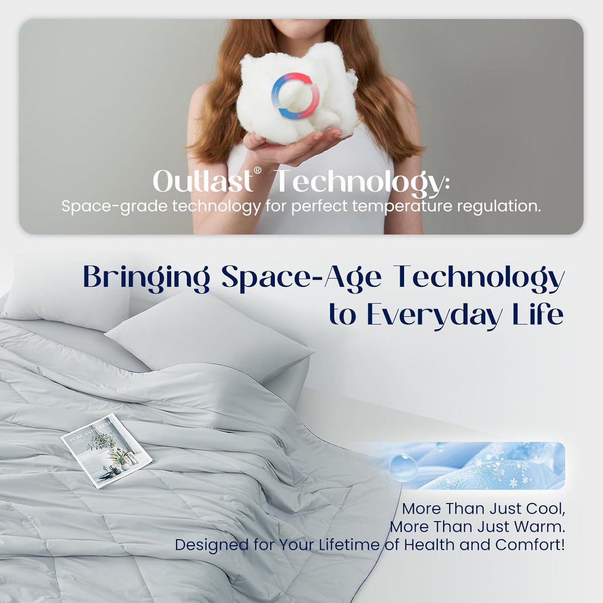 Dream Valley® Outlast® Deepsleep Cooling Comforter, Full/Queen Size, NASA-Grade Space Technology Cooling Blanket for Hot Sleepers Night Sweats, Q-Max > 0.45 Aerocool™ Breathable, Lavender Fog, 90"x90"