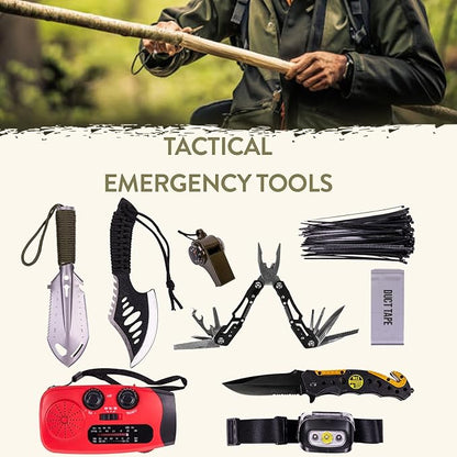 72-Hour Survival Kit | Emergency Bug Out Bag with First Aid, Water Filter, Food, Tools | 45L Tactical Backpack for Camping, Hiking, Outdoor Emergency Preparedness