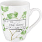 Christian Art Gifts Encouraging Scripture Ceramic Coffee & Tea Mug for Women: Be Still & Know Bible Verse Psalm, Inspirational Microwave/Dishwasher Safe Drinkware, White & Green Leaf Branches, 12 oz.
