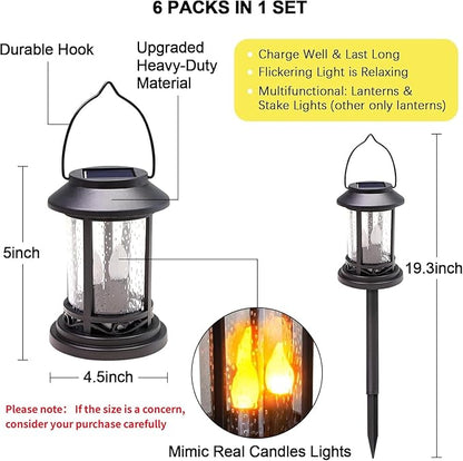 Beautyard Outdoor Solar Candles Lights Flickering Decorative Lantern Stake Lighting for Garden, Backyard, Lawn, Pathway, Patio Accessories and Decor ( Small 6 Pack , Black )…