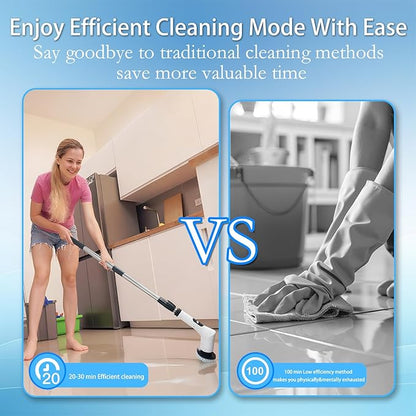 Spin Scrubber,9-In-1Multifunctional Cleaning Brush with Detachable Handle,9 Replaceable Brush Heads&LCD Display,Rechargeable Electric Spin Scrubber for Bedroom,Bathroom,Kitchen,Car