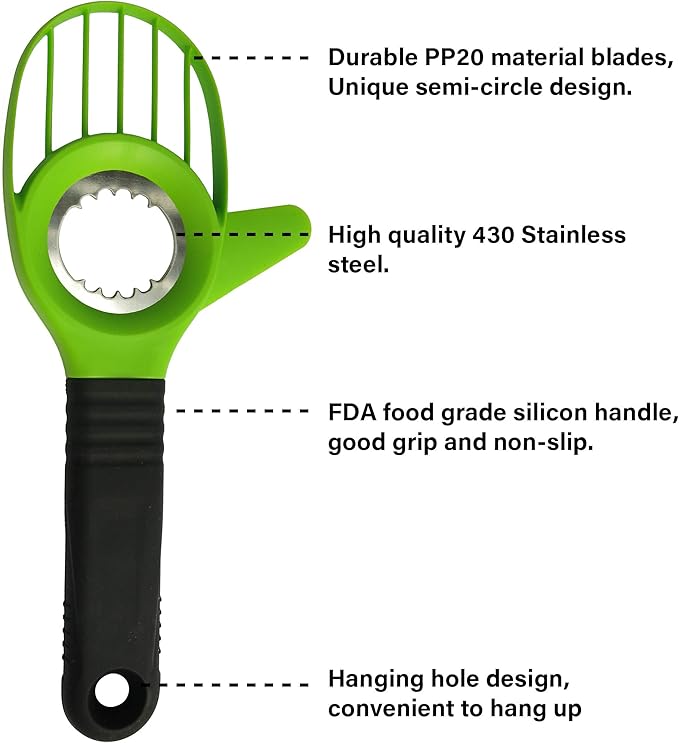 Avocado Slicer 3 Piece Set - Avocado Slicer Tool, Cutter, Knife, Peeler, Pitter, Cuber, Dicer & Avocado Keeper For Everything That You Will Ever Need For Your Avocados