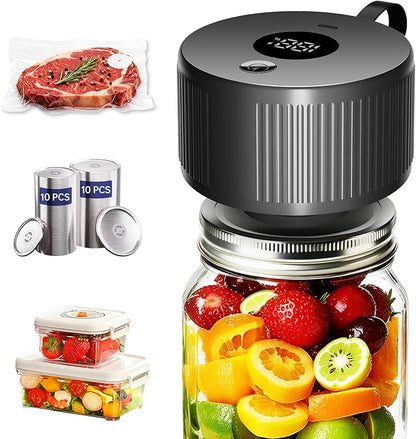 Electric Mason Jar Vacuum Sealer Kit, 3-in-1 Handheld Automatic Vacuum Sealer for Mason Jars, Canning Sealer Machine for Jars, Containers, Vacuum Bags | Present for Mom, Black