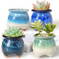 4PCS Small Ceramic Succulent Pots，Cute Glazed Handcraft Succulent Planters with Drainage Hole，3.8 inch Pots for Plants