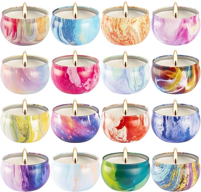 16 Pack Scented Candles Gift Set - 2.5oz Strong Fragrance Natural Soy Wax Candles in Portable Travel Tin Jars - Perfect for Home Decoration and Gifting
