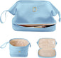 Wedding Gift Initial Makeup Bag, Personalized Double Layer Cosmetic Bag with Makeup Brush Organizer, Waterproof, Large Capacity PU Leather Travel Toiletry Bag Retirement Gifts, Daughter Gifts