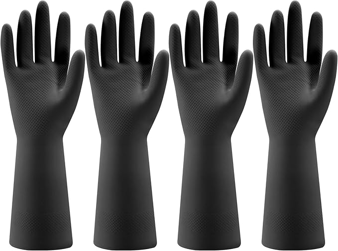 Bamllum 4 Pairs Rubber Kitchen Dishwashing Gloves - Reusable Household Cleaning Gloves for Washing Dishes and Cleaning Tasks, Flexible Long-lasting and Non-Slip (Medium, Black)