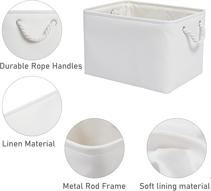 15x11x9.5 Inch Storage Baskets for Shelves,3 Pack Storage Bins，Foldable Organizer Boxes, Decorative Storage Basket for Organizing Clothes, Toys, Books, Foldable Cloth Baskets (White)