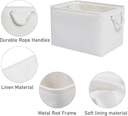 15x11x9.5 Inch Storage Baskets for Shelves,3 Pack Storage Bins，Foldable Organizer Boxes, Decorative Storage Basket for Organizing Clothes, Toys, Books, Foldable Cloth Baskets (White)