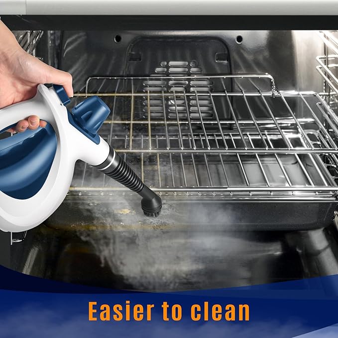 Pressurized Handheld Multi-Surface Natural Steam Cleaner with 12 pcs Accessories, Multi-Purpose Steamer for Home Use, Steamer for Cleaning Floor, Upholstery, Grout and Car (White&Blue)