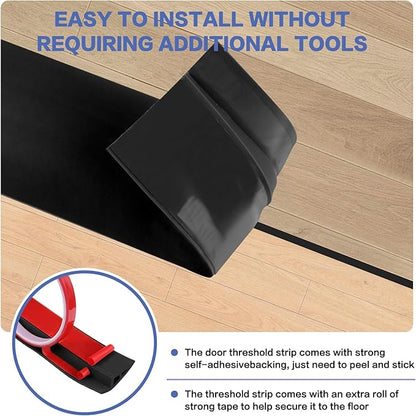 Floor Transition Strip Vinyl Door Threshold Ramp Self Adhesive Carpet Edging Strip Doorway Edge Trim, Overlap Edge Reducer for Laminate Carpet, Floor, Tile (Black, 3/5" to 4/5", 3.3Ft)