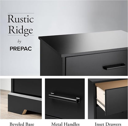 Prepac Rustic Ridge Farmhouse 6-Drawer Double Dresser, Black Dresser for Bedroom, Chest of Drawers with 6 Storage Drawers, 53.25” wide x 18.25” deep x 28.5” tall, Black