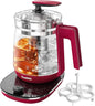 Electric Kettle, 1.5L Borosilicate Glass Hot Water Kettle Electric & Tea Kettle for Coffee or Tea, BPA Free, Auto Shut-Off, Stainless Steel, Red, 1200w