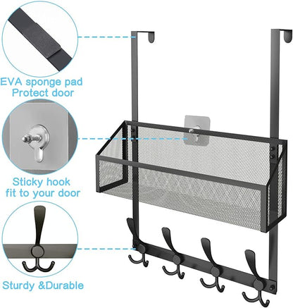Over The Door Hooks Organizer, Coat Rack Over The Door Storage Hanger Towel Rack, Back of Door Storage Organizer for Bathroom,Bedroom,Kitchen,Office (Black 2-Tier)