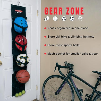 Hanging Sports Equipment Organizer | Multi-Purpose | Garage Sports Ball Storage | For Basketball Football Volleyball Tennis Soccer Biking | Toy Storage | Includes Hook & Pump