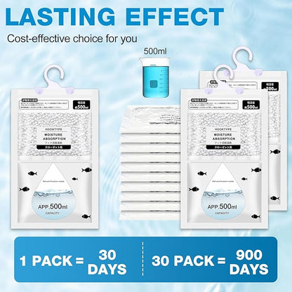 Nuanchu 30 Pack 500 ml Moisture Absorber Hanging Closet Dehumidifier Bags Unscented Hanging Humidity Absorber Desiccant Moisture Absorb in Wardrobes Bedrooms Bathrooms Kitchen