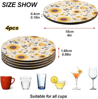Sunflower Cow Leather Skin Brown Pattern Round Coasters