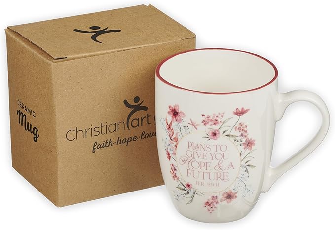 Christian Art Gifts Inspirational Ceramic Coffee & Tea Scripture Mug for Women: Hope & a Future Encouraging Bible Verse, Microwave & Dishwasher Safe Novelty Drinkware, Dark Rose Pink Floral, 12 oz.