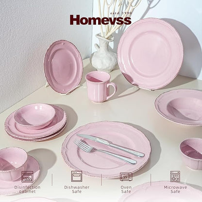 20pc Dinnerware Set, Plate and Bowl Set, Stoneware Dishes Set for 4, Microwave and Dishwahser Safe, Scratch Resistant, French Countryside Speckled Antique Pink