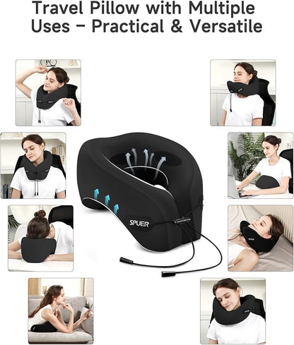 Travel Pillow – Neck Pillow Airplane, Travel Pillows for Airplanes, Airplane Travel Accessories with Eye Mask, Earplugs, Ergonomic Memory Foam Neck Pillow for Sleeping, Flights, Cars, Office (Black)