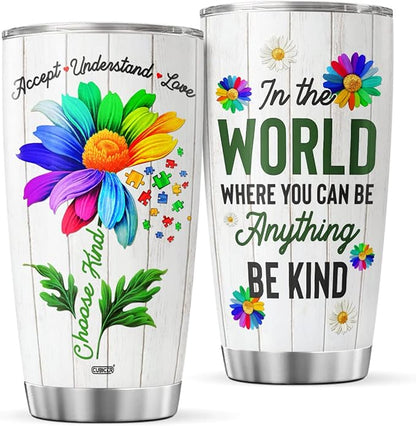 CUBICER Autism Awareness Coffee Tumbler Autism Puzzle Piece Tumblers Insulated Travel Mugs Stainless Steel Cup With Lid 20 Oz Mug Gifts For Therapist Child Women Mom On Birthday