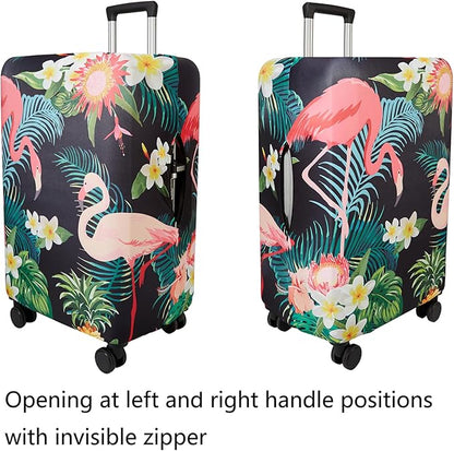 WUJIAONIAO Travel Luggage Cover Baggage Suitcase Cover Protector Skins 18-32 Inch (Flower flamingo, L (for 25-28 inch luggage))