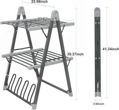 Electric Heated Clothes Drying Rack,Foldable Heated Garment Dryer with Timer Shut-Off Laundry Rack for Clothes Shoes Socks,Aluminum Alloy,Space Gray,Plug & Play,(39.37x25.98x23.82in)