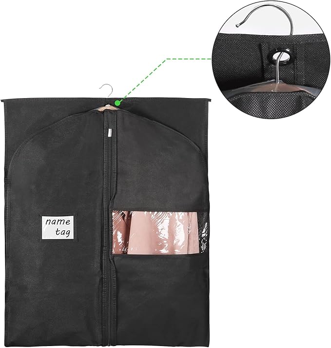 KEEGH Garment Bags for Hanging Clothes 60" (Set of 10) Dress Bags for Gowns Long Dress Bags for Closet Storage with Zipper and Eye-Hole for Folding for Suit Coats Dresses, Black