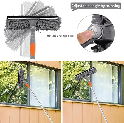 Professional 72'' Window Squeegee Cleaning Washing Tool/Kit with Extension Pole, 3 in 1 Squeegee for Window Cleaning Kit for High Window with 1 Rotatable Head 4 Interchangeable Scrubber