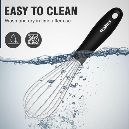 Walfos Mini Stainless Steel Whisk for Cooking - Heat Resistant Kitchen Whisks for Non-stick Cookware, Balloon Egg Beater Perfect for Blending, Whisking, Beating, Frothing & Stirring, 5+7in/12+17cm